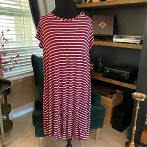 2X Forever Rose burgundy and white striped dress, loose and light for summer NWT